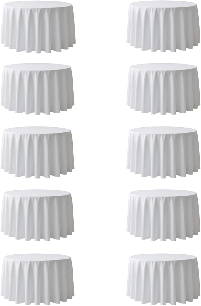 Surmente 120 inch Round tablecloths -10 Pack White Round Table Cloths, Polyester Fabric Table Covers for Weddings, Banquets, or Restaurants-Ruum Studio Home