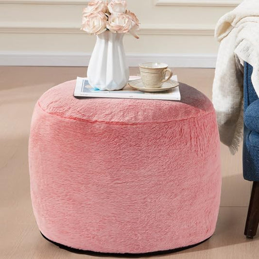 Foot Ottoman 20"x15" Small Automan Foot Rest Pouf Ottoman Cover Round with Sponge Small Foot Rest Filled Foot Pouf Ottomans Stuffed Pink Mushroom Modern Ottomans Hassock Footstool Footrest for Couch-Ruum Studio Home