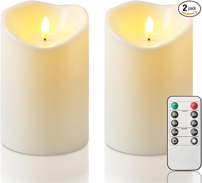 Homemory 4"x6" Outdoor Waterproof Flameless Candles with Timers and Remote Control, Battery Operated Candles, LED Plastic Candles, Ivory White, Set of 2-Ruum Studio Home