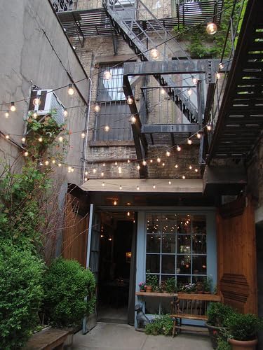 Hometown Evolution, Inc. E26 Outdoor Commercial String Lights with Suspended Socket for Weatherproof Heavy Duty Vintage Outside Lighting (S14 LED Plastic, 50 Foot 25 Socket)-Ruum Studio Home