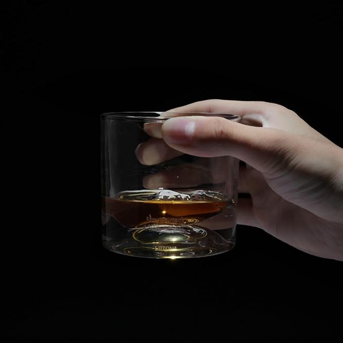 Rocky Mountains Heavy Crystal Whiskey Glasses Gift Set of 2, Thick Freezable Bourbon Glass 1lb Each, Premium Whiskey Gifts for Men, Frozen Crystal Chills Cocktails, 10 oz-Ruum Studio Home