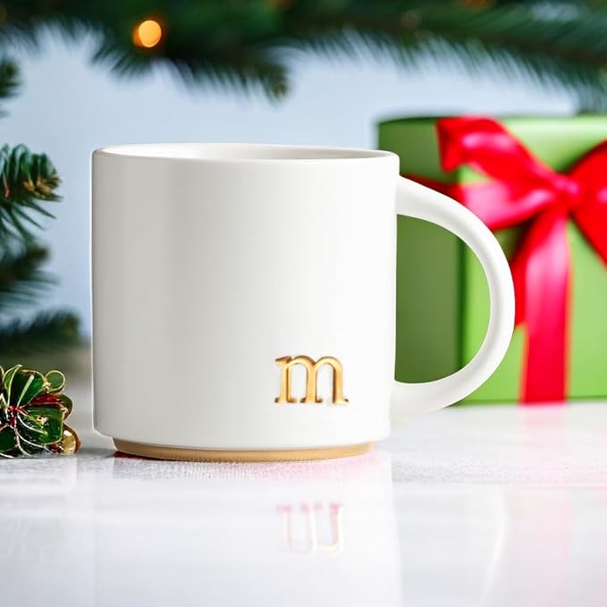 COLLECTIVE HOME - Monogram Ceramic Mugs, 15 oz Golden Initial Coffee Cups, Elegant Alphabet Tea Mugs, Elegant Personalized Mug with Gift Box, Luxurious Cups for Office and Home (m)-Ruum Studio Home