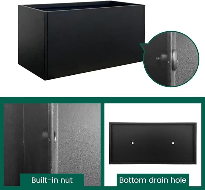 Black Planter Box Galvanized Steel Metal Planter Rectangular Indoor Large Outdoor Planters Steel Metallic Heavy Flower Pot 36In x 12In x 16In Commercial Residential for Patio, Deck, Backyard, Garden-Ruum Studio Home