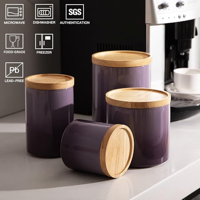 Sweejar Ceramic Food Storage Jar, Stackable Kitchen Canisters, Containers with Airtight Seal Wooden Lid for Serving Coffee Bean, Flour, Tea, Cookies, Spice and More - 58 Fl Oz (Gradient Purple)-Ruum Studio Home
