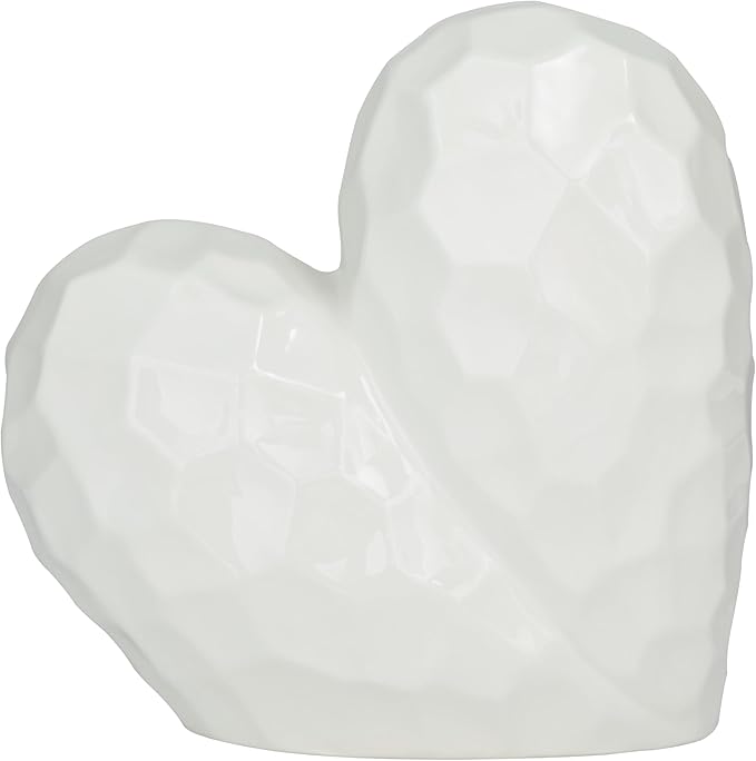 Deco 79 Porcelain Ceramic Heart Decorative Sculpture Dimensional Angled Origami Inspired Home Decor Statue, Accent Figurine 12" x 6" x 11", White-Ruum Studio Home