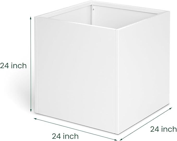 White Steel Planter Square Outdoor Planters Galvanized Steel Planter Box Indoor Metal Large Planters Cube Heavy Duty Flower Pot 24 Inch Modern Commercial Residential for Trees Patio Deck Yard Garden-Ruum Studio Home