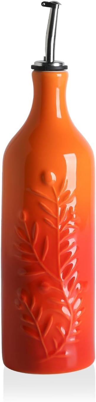 Sweejar Large Olive Oil Dispenser Bottle with Spout, 24 Oz Ceramic Oil Dispenser for Kitchen, Relief Opaque Cruet, Container for Cooking, EVOO, Vinegar, Pack of 1 (GradientOrange)-Ruum Studio Home