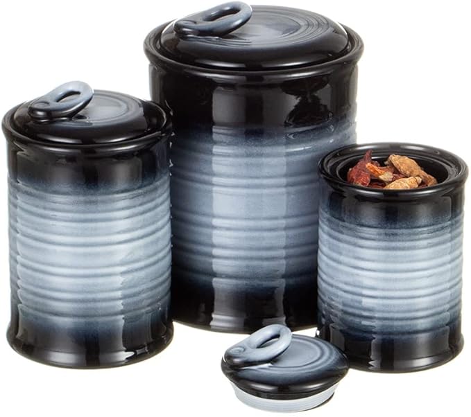 Nihow Ceramic Food Storage Jar Sets: Container with Air Tight Ceramic Lid for Flour/Sugar/Rice/Coffee/Cookies/Candy - Seal Damp-proof Canister for The Kitchen - Set of 3 （Gray）-Ruum Studio Home