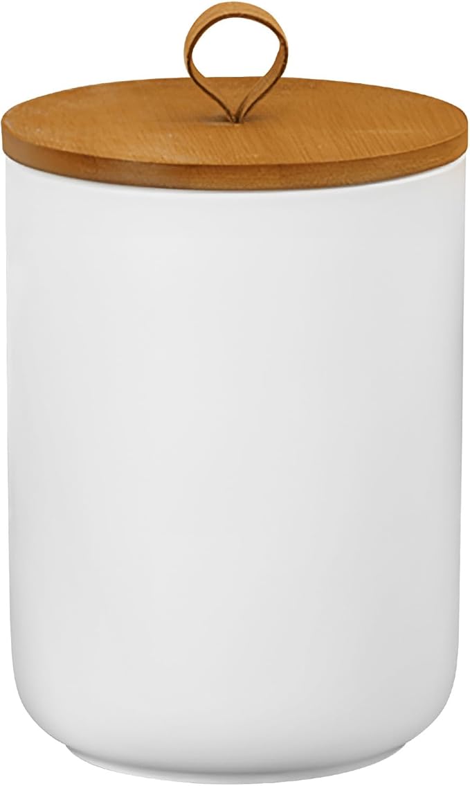 Ceramic Storage Jars, Modern Elegant Highly Polished Airtight Gorgeous Storage Canisters with Wooden Lid Small Food Stroage Jar for Kitchen Spice Tea Vanilla Sugar Coffee Beans (White tuba)-Ruum Studio Home