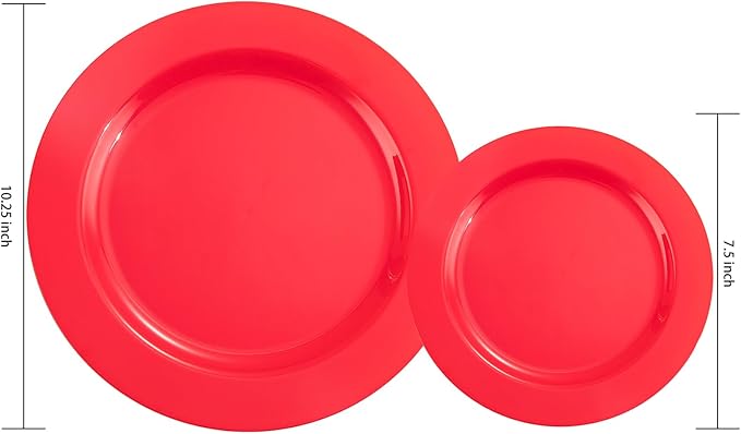 FLOWERCAT 60PCS Red Plastic Plates - Heavy Duty Red Plates Disposable for Party - Include 30PCS 10.25inch and 30PCS 7.5inch for 30 guests Party & Christmas & New Year-Ruum Studio Home