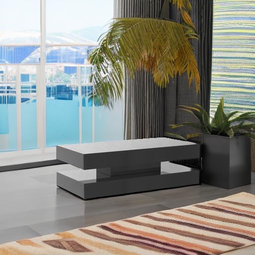 Uspeedy 47.3IN High Glossy LED Coffee Table,Modern Coffee Tables for Living Room,Living Rooms Tables,Large Living Room Furniture,APP LED Lights,Black/White Coffee Table for Livings Room (Black)-Ruum Studio Home