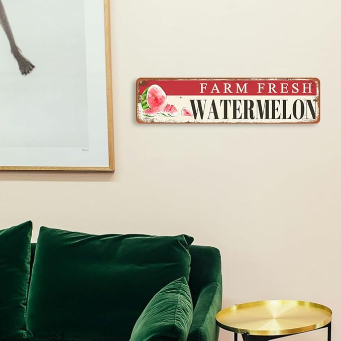 Farm Fresh Watermelon Sign Watermelon Decor Vintage Metal Tin Sign Farmers Market Decor Farm Fresh Watermelon Locally Grown Signs For Home Kitchen Cave Garage Bar Art Plaque Wall Decoration 4x16 Inches-Ruum Studio Home