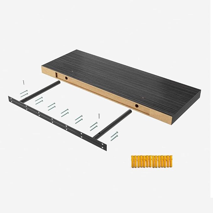 Floating Shelf, Set of 2 Wall Shelf, 24 in W x 12.75 in D x 2 in H Wooden Floating Wall Shelf with Invisible Brackets for Living Room/Bedroom/Bathroom/Kitchen Storage and Decor, Black Wood-Ruum Studio Home