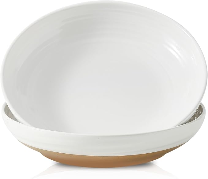 Pasta Bowls 32 OZ,Ceramic Salad Serving Bowls Set of 2,Large 8.7 inch Shallow Bowls Plates for Fruit,Noodle,Dinner,Soup Bowls for Christmas Gift,Dishwasher & Microwave Safe,White-Ruum Studio Home
