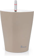 Dexceder 6x7 Self Watering Planter Indoor Outdoor, High Gloss Table Flower Plant Pot with Water Level Indicator (Taupe)-Ruum Studio Home