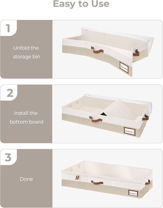 StorageWorks Large Under Bed Storage Containers with Handles and Label Holder, 2 Pack Ultra-thick Fabric Underbed Bins, Closet Organizer for Clothes, Blankets, Sweater-Ruum Studio Home
