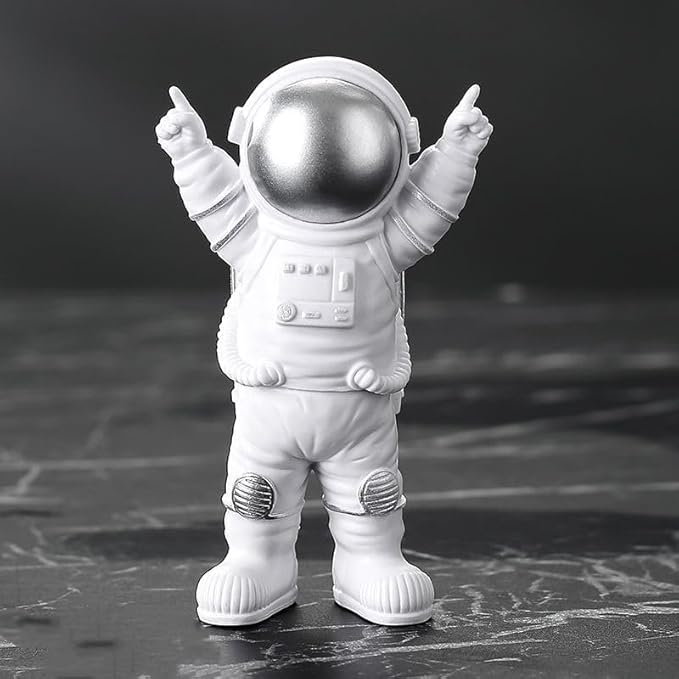 4 Pcs Silver White Astronaut Statues Set, Spaceman Sculpture Figurines Home Ornament Cake Toppers Gift-Ruum Studio Home