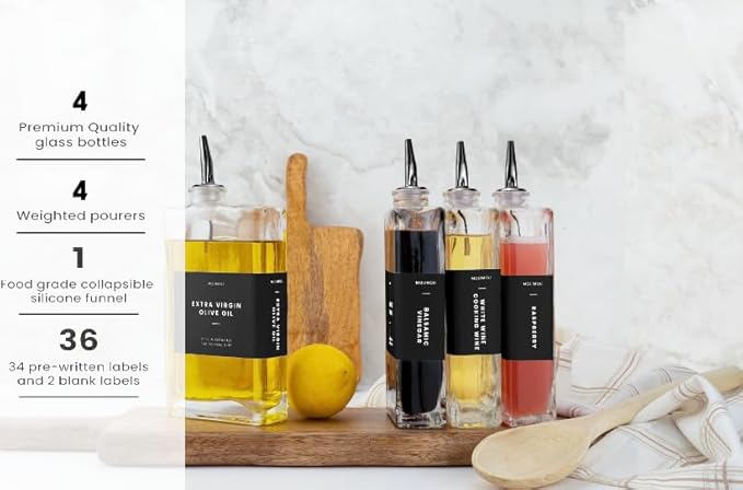 Molimoli Olive Oil Dispenser Bottle for Kitchen, Automatic Pourer, Glass Dispenser for Kitchen, Olive Oil Cruet, | Set of 4 - Black-Ruum Studio Home