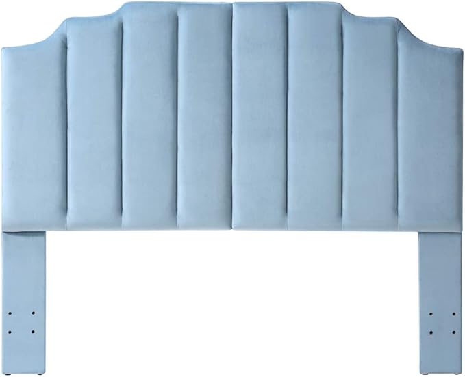 24KF Seaglass Velvet Tufted Queen Upholstered Headboard, Modern Vertical Channel Design California Queen/Full Headboard with Stepped Silhouette Top Edge, Seaglass-Ruum Studio Home