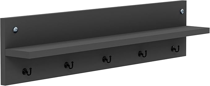 Modern Wall-Mounted Coat Rack with Shelf and Hooks - Wooden Entryway Organizer (Grey)-Ruum Studio Home