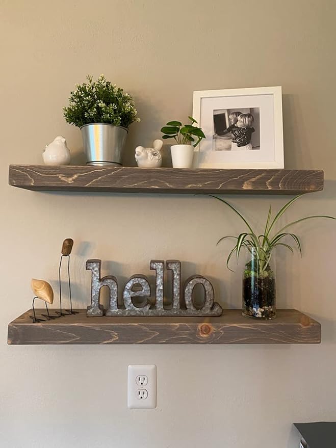 Joel's Antiques - 30 Inch Wooden Floating Shelves for Wall - 30x8x2 in - Made of Natural Wood - Heavy Duty Rustic Wall Shelves for Bedroom - Perfect for Living Room, Kitchen - Grey-Ruum Studio Home