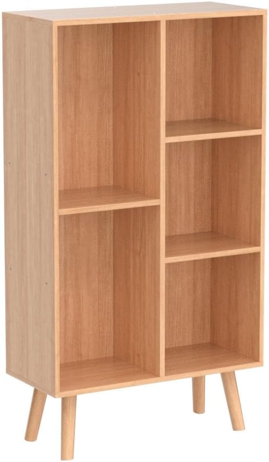 LEYAOYAO Wooden 5 Cube Bookshelf, Natural 3 Tier Book Shelf with Legs, Modern Open Storage Organizer,Boho Bookcase,Display Cabinet Shelf Free Standing Bookshelves for Bedroom,Living Room,Study-Ruum Studio Home