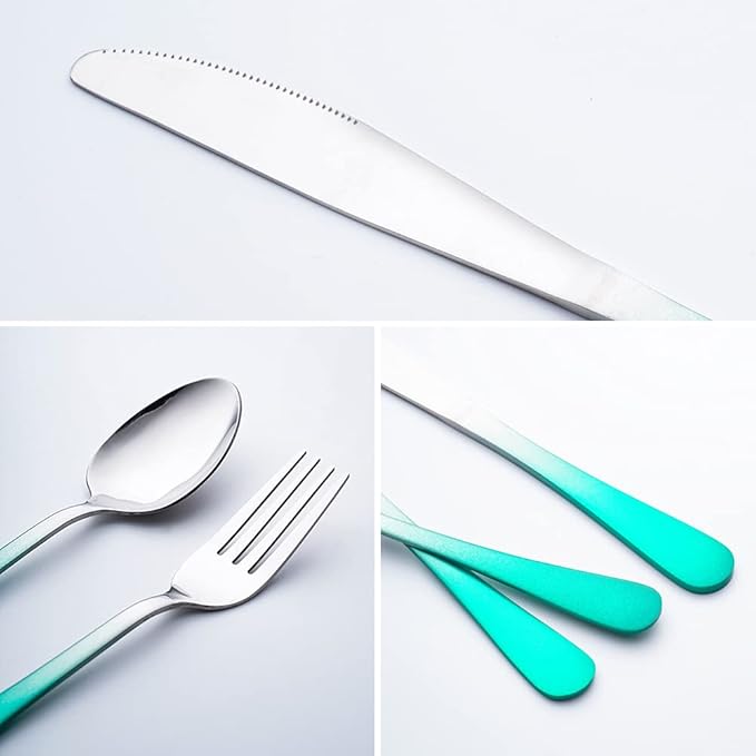 Travel Utensils Set with Case Reusable Portable Cutlery Set Stainless Steel 8pcs Including Dinner Knife Fork Spoon Chopsticks straws(Gradient Green)-Ruum Studio Home