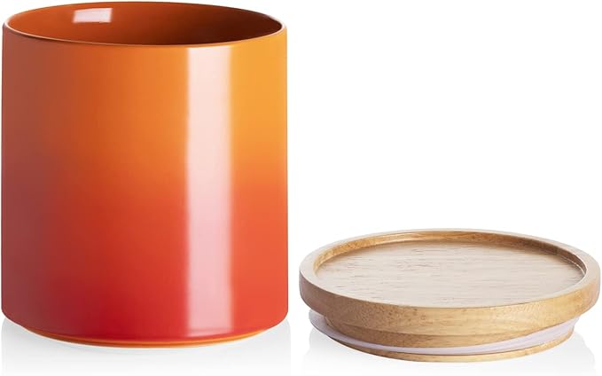 Sweejar Ceramic Food Storage Jar, Stackable Kitchen Canisters, Containers with Airtight Seal Wooden Lid for Serving Ground Coffee, Tea, Sugar, Salt and More - 16 Fl Oz (Gradient Orange)-Ruum Studio Home