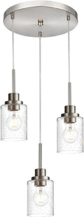 3-Light Contemporary Pendant Lighting with Clear Seeded Glass,Brushed Nickel Dining Room Chandelier Light Fixture Modern Kitchen Island Cluster Hanging Ceiling Pendant Lights for Sink Bar-Ruum Studio Home