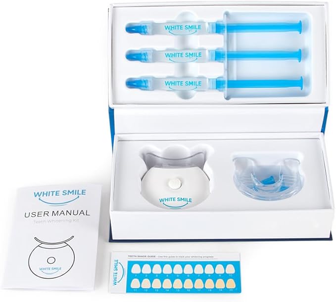 WHITE SMILE Teeth Whitening Kit, LED Light System, 35% Carbamide Peroxide 3 Gel Syringes, 10-Minute Treatment, Non-Sensitive Formula-Ruum Studio Home