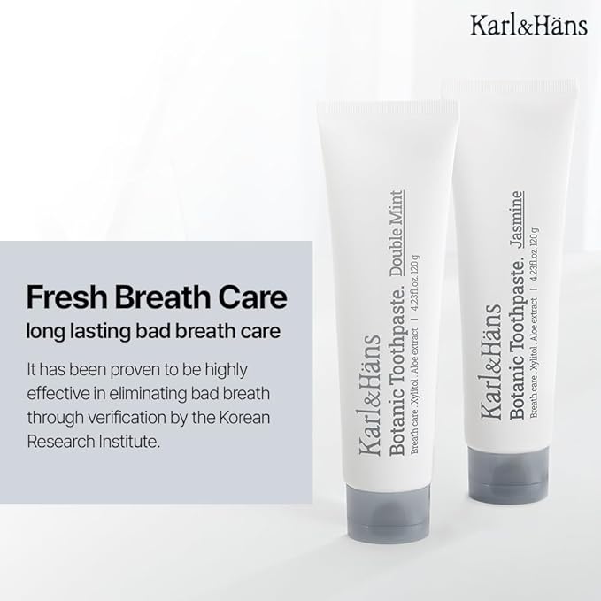 Karl&Hans Botanic Double Mint Toothpaste with Fluoride - Natural, Freshens Breath, Strengthens Enamel, Whitens Teeth, and Soothes Sensitive Teeth with Xylitol and Aloe Extracts, 4.23 oz-Ruum Studio Home