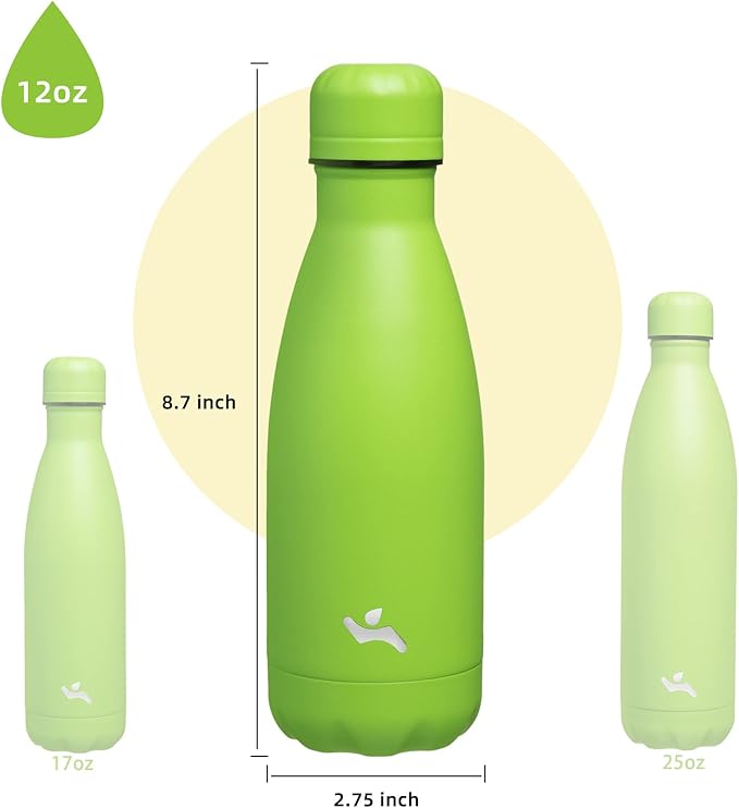 Insulated Water Bottles,12 oz Double Wall Stainless Steel Vacumm Metal Flask for Sports Travel,Green-Ruum Studio Home