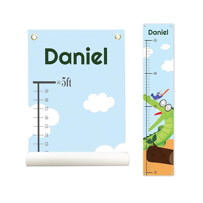 Personalized Kids Canvas Growth Chart, Height Chart, Growth Chart Banner, Crocodile-Ruum Studio Home