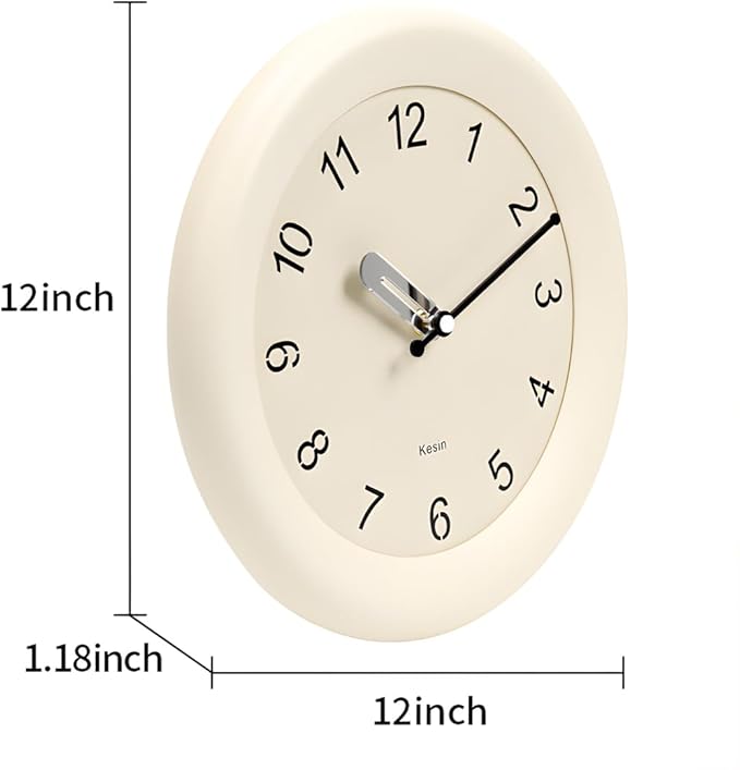 Kesin Wooden Wall Clocks 12 Inch Silent Non Ticking Wall Clocks Battery Operated - Wood White Modern Office Simple Minimalist Clocks Decorative for Kitchen, Home,Bedroom, Office, Home, Living Room-Ruum Studio Home