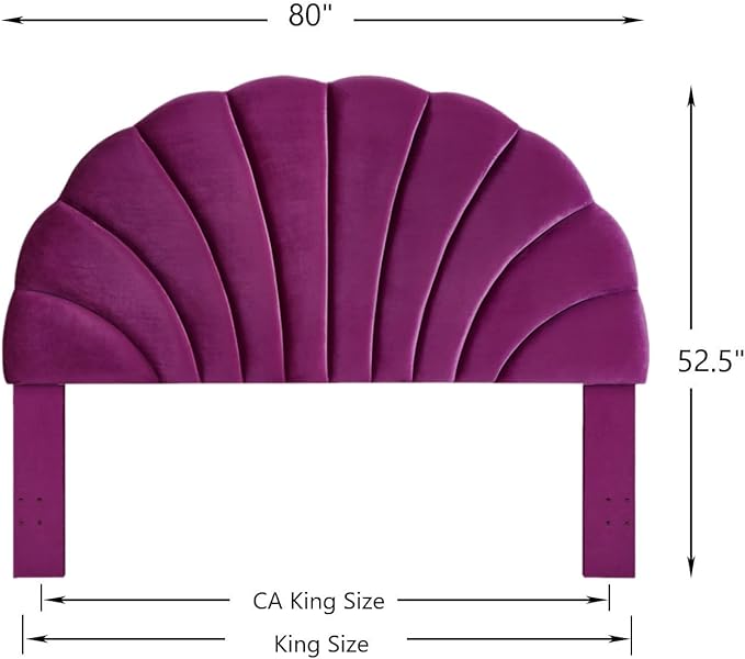 24KF Stunning Crown Design King Headboard, Upholstered Soft Velvet Petal Pattern Headboard King/CA King-Violet-Ruum Studio Home