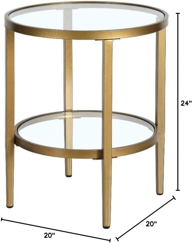 Henn&Hart 20" Wide Round Side Table with Glass Shelf in Antique Brass, Table for Living Room, Bedroom-Ruum Studio Home
