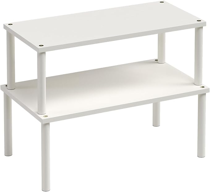 Cabinet Organizer Shelf(Set of 2),Kitchen Counter Shelves,Bamboo Spice Rack Countertop and Cabinet,Stackable Expandable,Large(White)-Ruum Studio Home