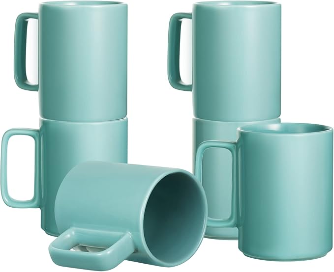 E-liu Porcelain Tea Mugs Coffee Mug Set, Large 15 Ounces Cups for Coffee, Tea, Cocoa, and Mulled Drinks, Set of 6, Turquoise-Ruum Studio Home