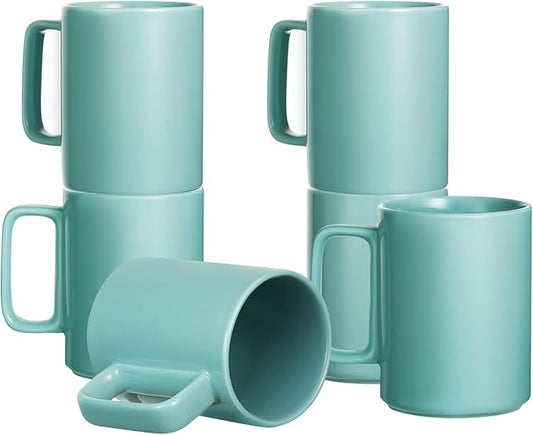 E-liu Porcelain Tea Mugs Coffee Mug Set, Large 15 Ounces Cups for Coffee, Tea, Cocoa, and Mulled Drinks, Set of 6, Turquoise-Ruum Studio Home