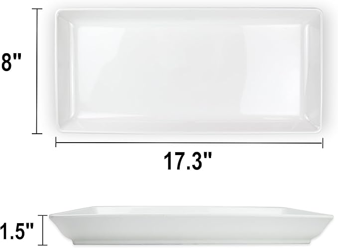 Long Melemine Serving Tray, 17.3x8x1.5 in Serving Platters and Trays for Appetizer, Charcuterie, Bread, Fruit, Dessert, Set of 2, White-Ruum Studio Home