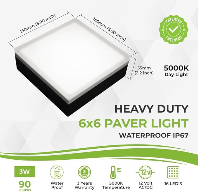LUMENGY Paver Light 6×6 Inch (5.9 inch X 5.9 inch), 5000K Brick Lighting for Pavers, Driveway, Pathway Patio, & Garden, 12V Waterproof IP67, Drive-Over Rated-Ruum Studio Home