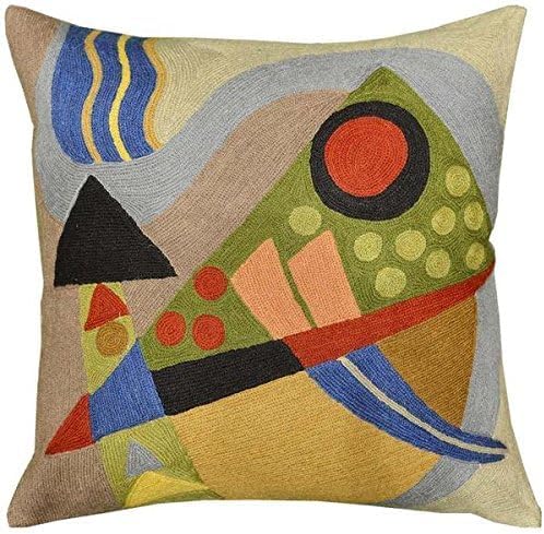 Kandinsky Abstract Pillow Cover - Original | Modern Toss Pillows Modern Chair Cushion Contemporary Pillowcase Farmhouse Chair Cushion Couch Handmade Wool Size 18x18-Ruum Studio Home