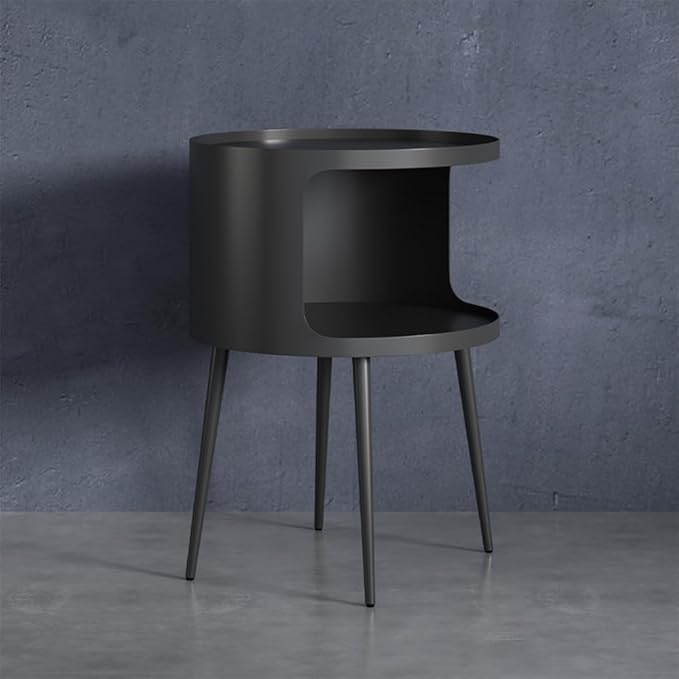 Modern Side Table,Round end Table with Open Storage,Metal nightstand,Bedside Table for Living Room,Bedroom-Ruum Studio Home