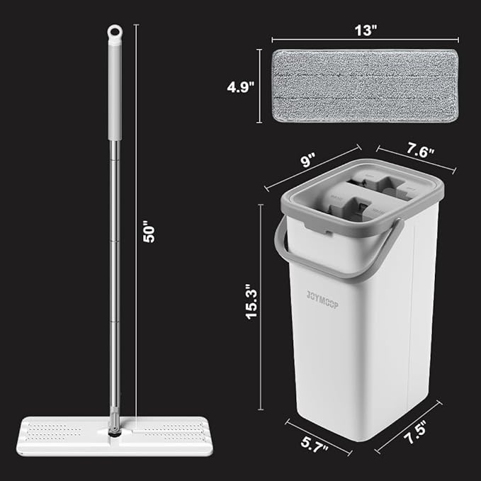 JOYMOOP Mop and Bucket Set, Dust Mops for Floor Cleaning, Wall Mop with 8 Microfiber Mop Head Replacement-Ruum Studio Home