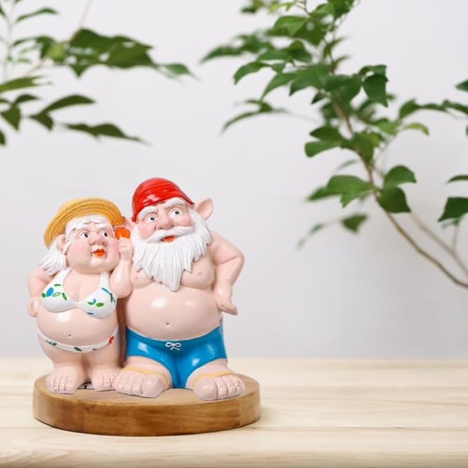 Women Man Double Gnomes Statue, Durable Resin Miniature Garden Gnome Decoration for Indoor Outdoor Decor, Gnome Ornament for House Yard Lawn Terrace Housewarming Halloween Garden Style Decor (A-01)-Ruum Studio Home