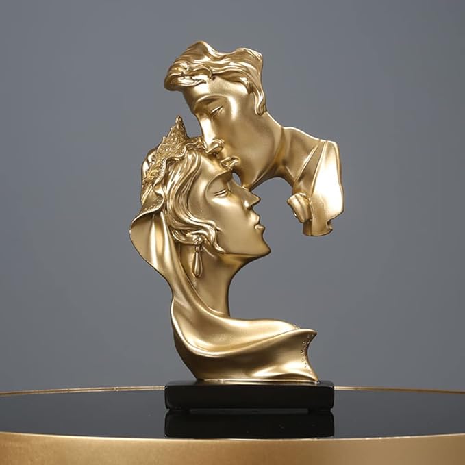 Couples Kiss Sculpture,Abstract Art Couple Sculpture Home Furnishing Resin Statue Decoration Romantic Statue Used for Home Decoration, Wedding, Gift. (Gold)-Ruum Studio Home
