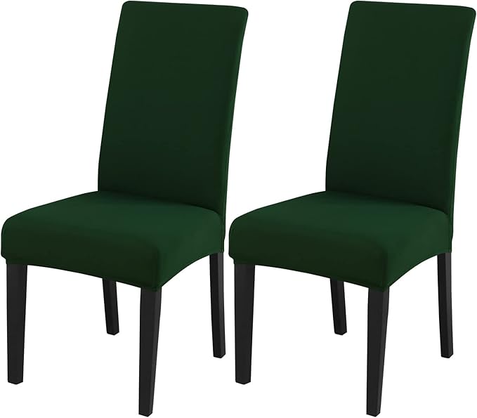 JQinHome Chair Covers for Dining Chairs, High Stretch Removable Washable Chair Protector Cover Set of 2, Chair Slipcovers for Dining Room, Kitchen,Home Party,Wedding Ceremony(Hunter Green, 2PC)-Ruum Studio Home