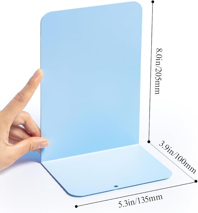 M&G Book Ends 1 Pair, Blue Large Metal Bookends for Shelves, L-Type Book Stopper for Heavy Books, Non-Skid Bookstand for Office Home School Supplies-Ruum Studio Home
