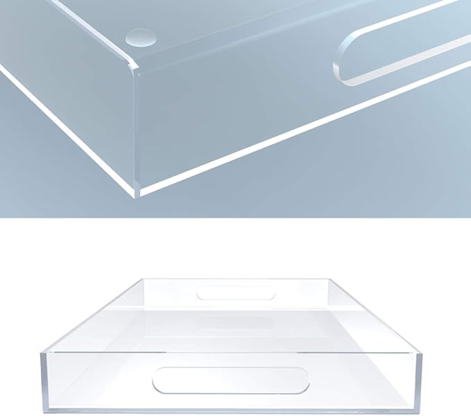 Clear Acrylic Serving Tray for Vanity, Bathroom, Outdoor, Food and Décor with Handles (Rectangle, Small)-Ruum Studio Home
