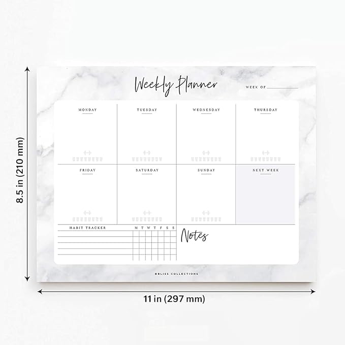 Bliss Collections Weekly Planning Pad, To Do List Notebook - Undated Tear-Off Sheets Notepad - Work Calendar, Organizer, Scheduler for Goals, Tasks - Marble, 8.5" x 11", 50 Sheets-Ruum Studio Home
